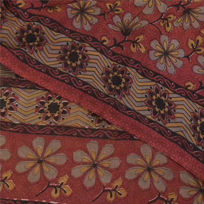 Sanskriti Vintage Sarees Red Pure Georgette Silk Printed Sari 5+yd Craft Sustainable Fabric