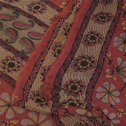 Sanskriti Vintage Sarees Red Pure Georgette Silk Printed Sari 5+yd Craft Sustainable Fabric