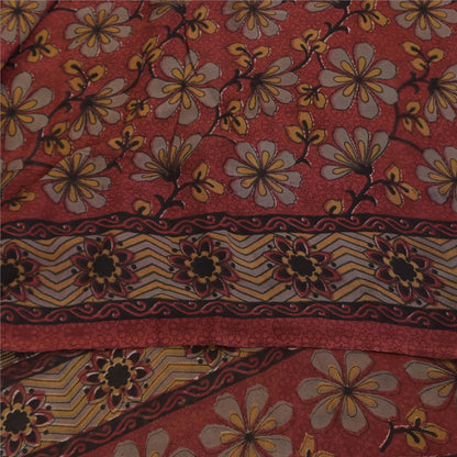Sanskriti Vintage Sarees Red Pure Georgette Silk Printed Sari 5+yd Craft Sustainable Fabric