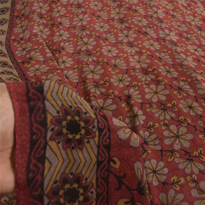 Sanskriti Vintage Sarees Red Pure Georgette Silk Printed Sari 5+yd Craft Sustainable Fabric