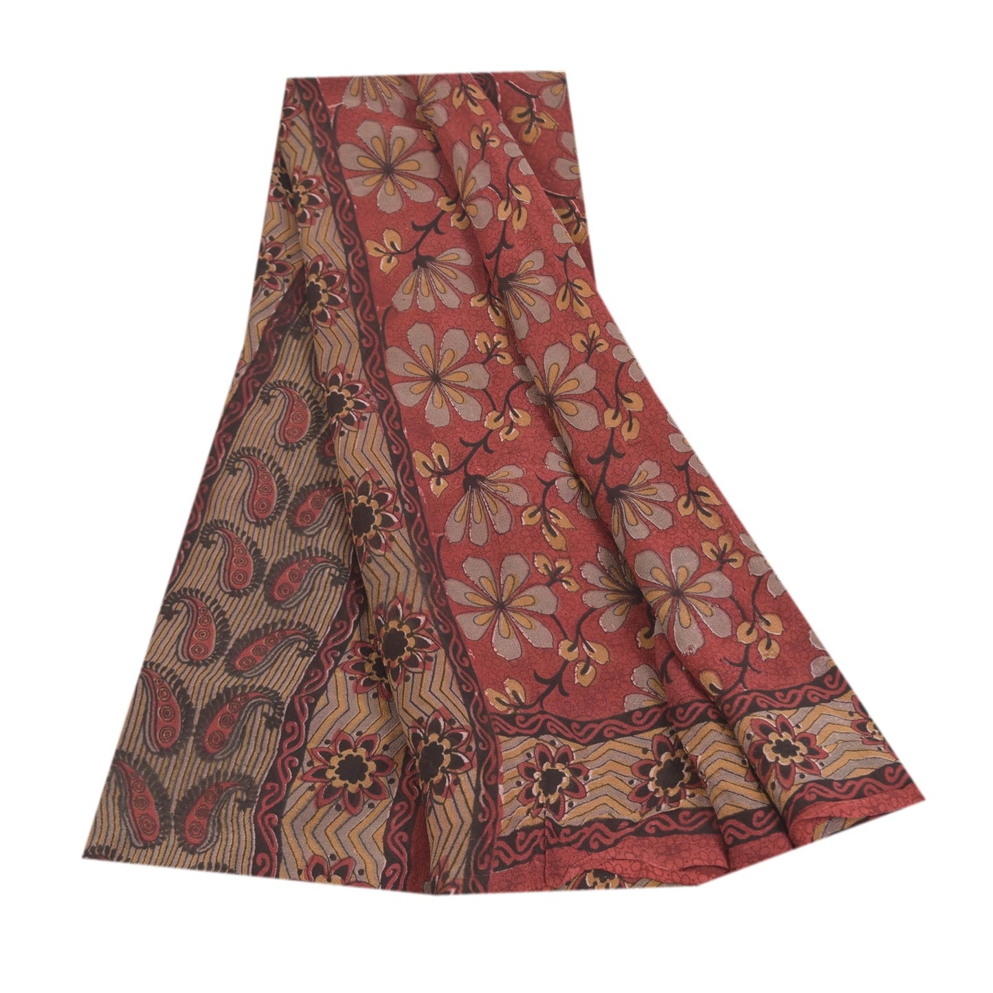 Sanskriti Vintage Sarees Red Pure Georgette Silk Printed Sari 5+yd Craft Sustainable Fabric