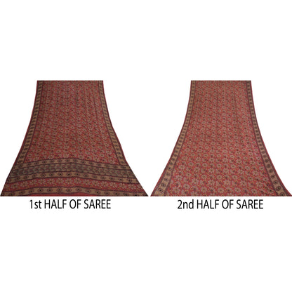 Sanskriti Vintage Sarees Red Pure Georgette Silk Printed Sari 5+yd Craft Sustainable Fabric