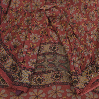 Sanskriti Vintage Sarees Red Pure Georgette Silk Printed Sari 5+yd Craft Sustainable Fabric