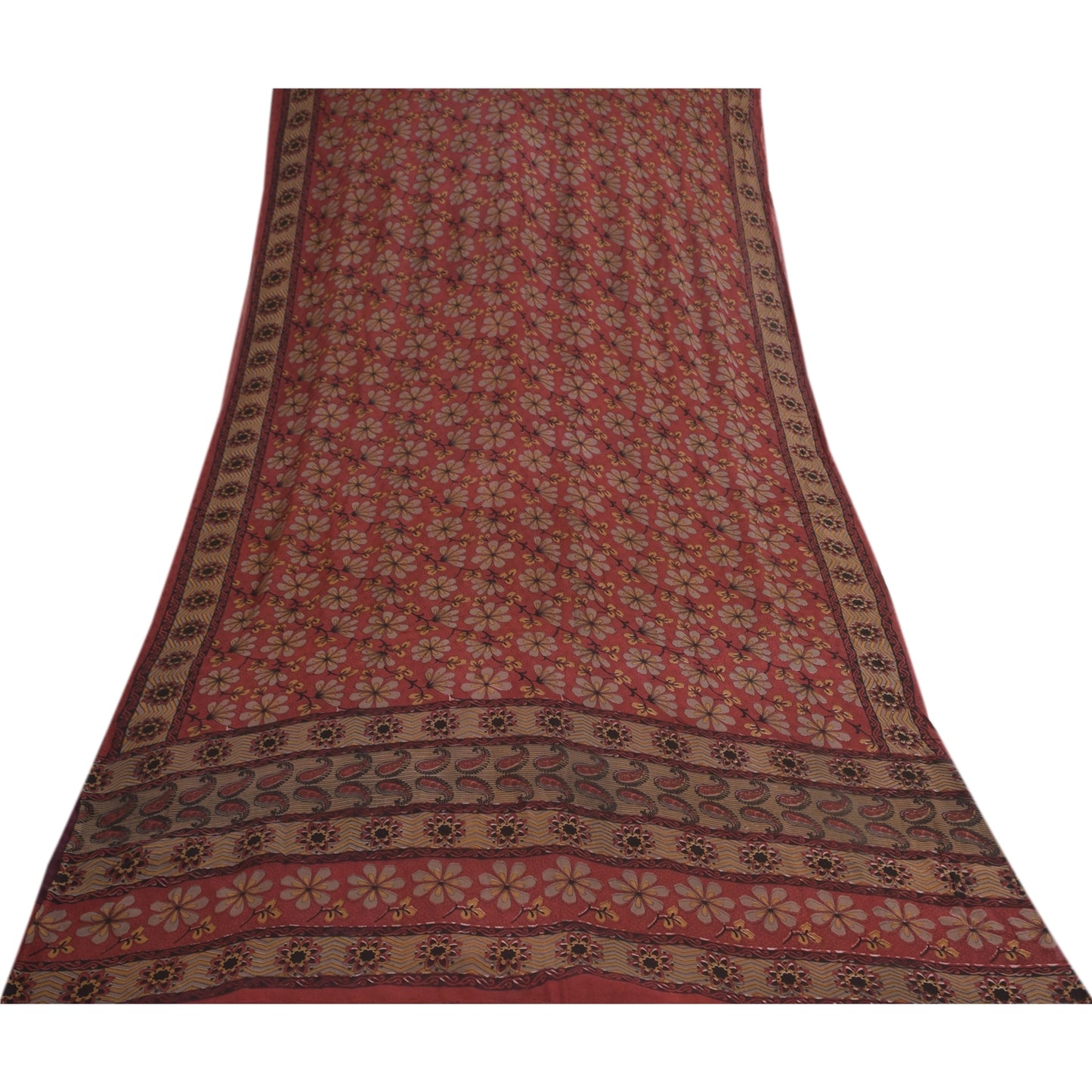Sanskriti Vintage Sarees Red Pure Georgette Silk Printed Sari 5+yd Craft Sustainable Fabric