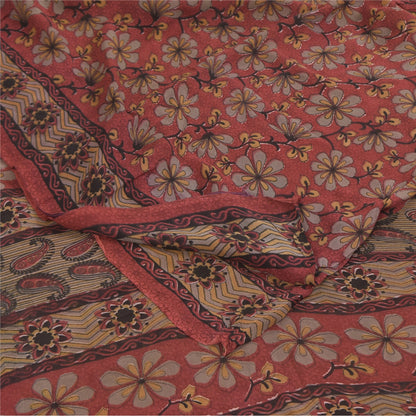 Sanskriti Vintage Sarees Red Pure Georgette Silk Printed Sari 5+yd Craft Sustainable Fabric
