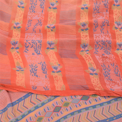 Sanskriti Vintage Sarees Peach Pure Georgette Silk Print Sari 5+yd Craft Fabric