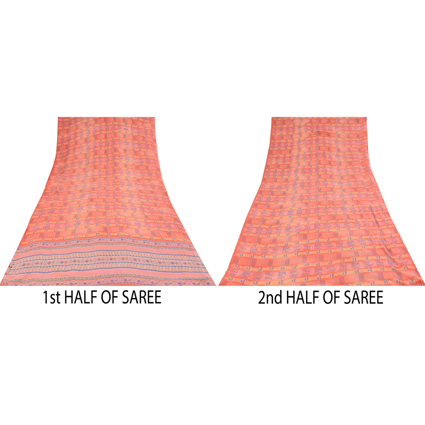 Sanskriti Vintage Sarees Peach Pure Georgette Silk Print Sari 5+yd Craft Fabric