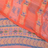 Sanskriti Vintage Sarees Peach Pure Georgette Silk Print Sari 5+yd Craft Fabric