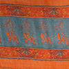 Sanskriti Vintage Sarees Green & Orange Pure Georgette Printed Sari 5+yd Sustainable Fabric