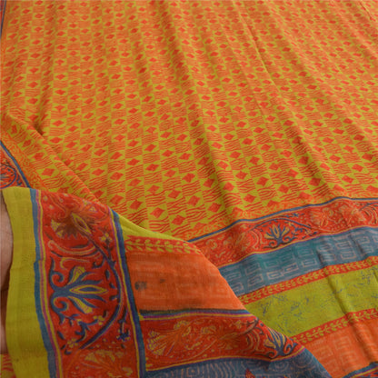 Sanskriti Vintage Sarees Green & Orange Pure Georgette Printed Sari 5+yd Sustainable Fabric