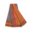 Sanskriti Vintage Sarees Green & Orange Pure Georgette Printed Sari 5+yd Sustainable Fabric