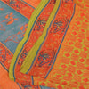 Sanskriti Vintage Sarees Green & Orange Pure Georgette Printed Sari 5+yd Sustainable Fabric