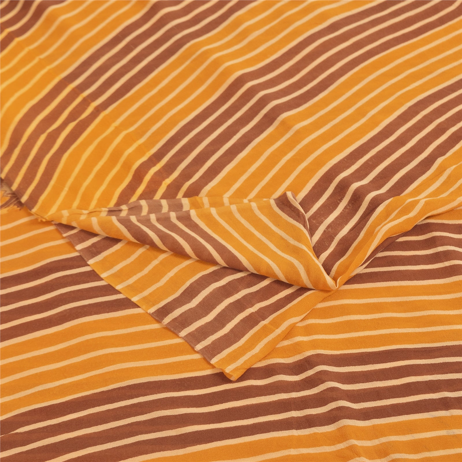 Sanskriti Vintage Sarier Gul Ren Georgette Silke Print Sari 5+ yard Håndværk Bæredygtigt Stoff