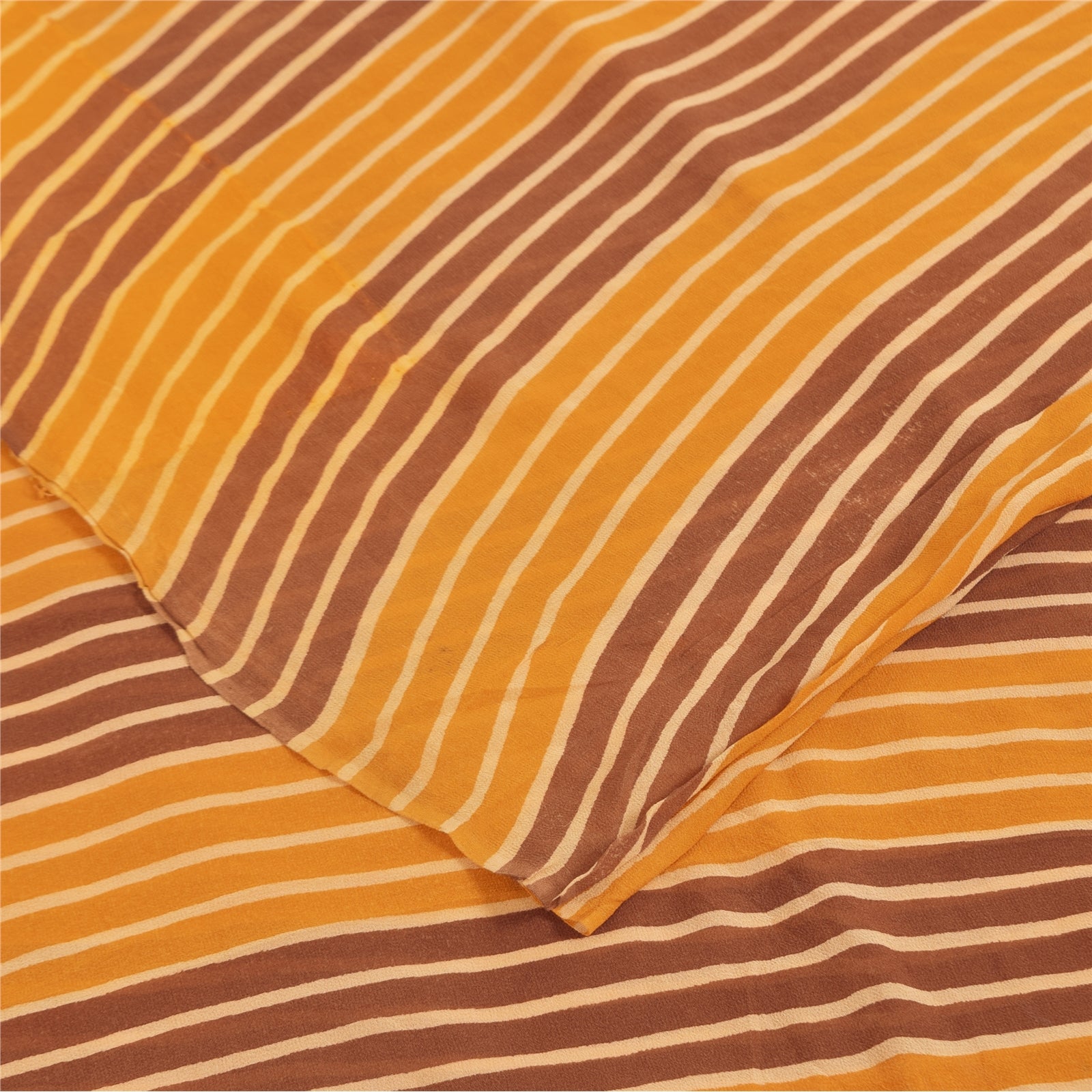 Sanskriti Vintage Sarier Gul Ren Georgette Silke Print Sari 5+ yard Håndværk Bæredygtigt Stoff