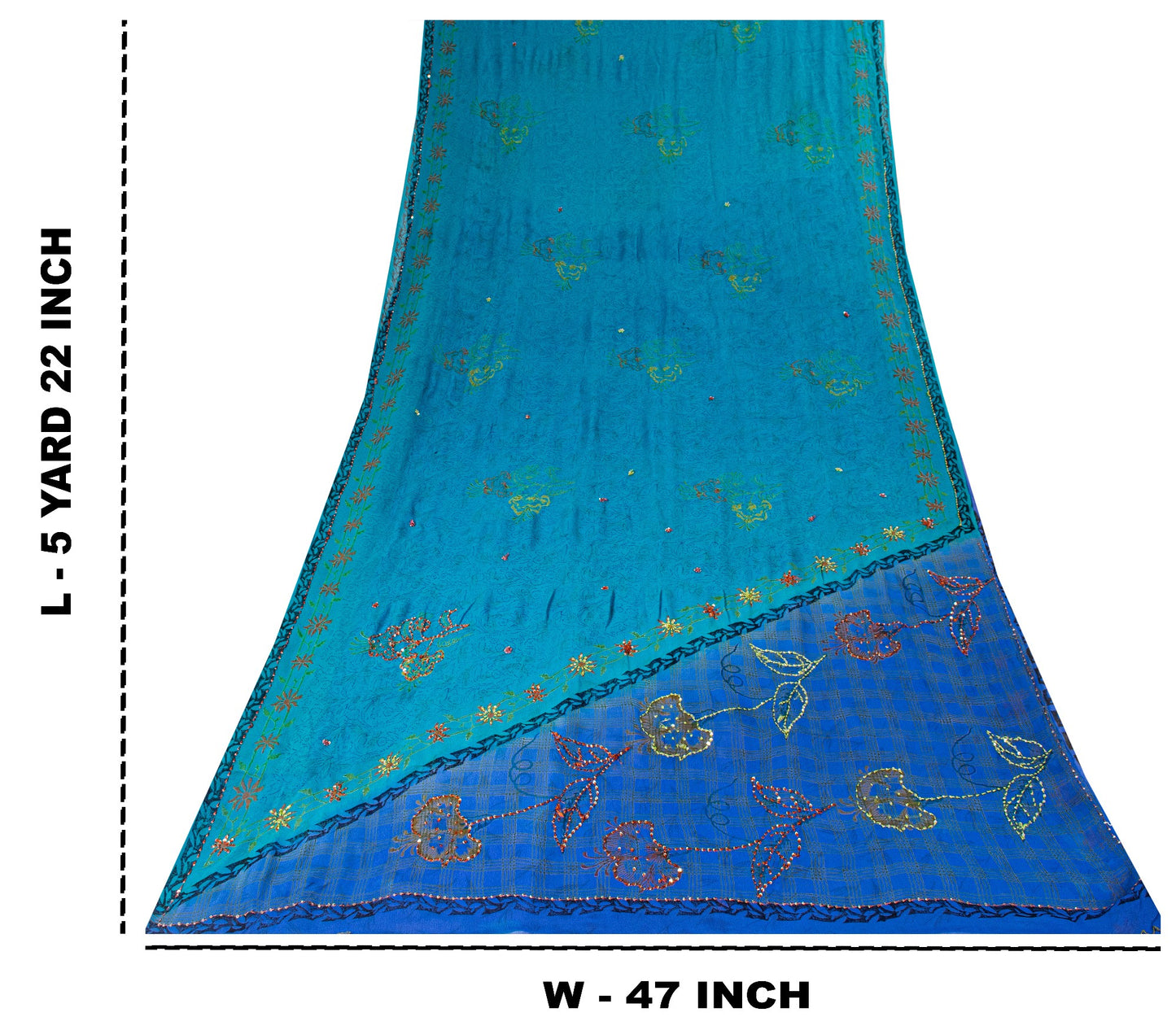 Sanskriti Vintage Blue Pure Georgette Sarees Hand Block Embroidered Sequin 5.5YD