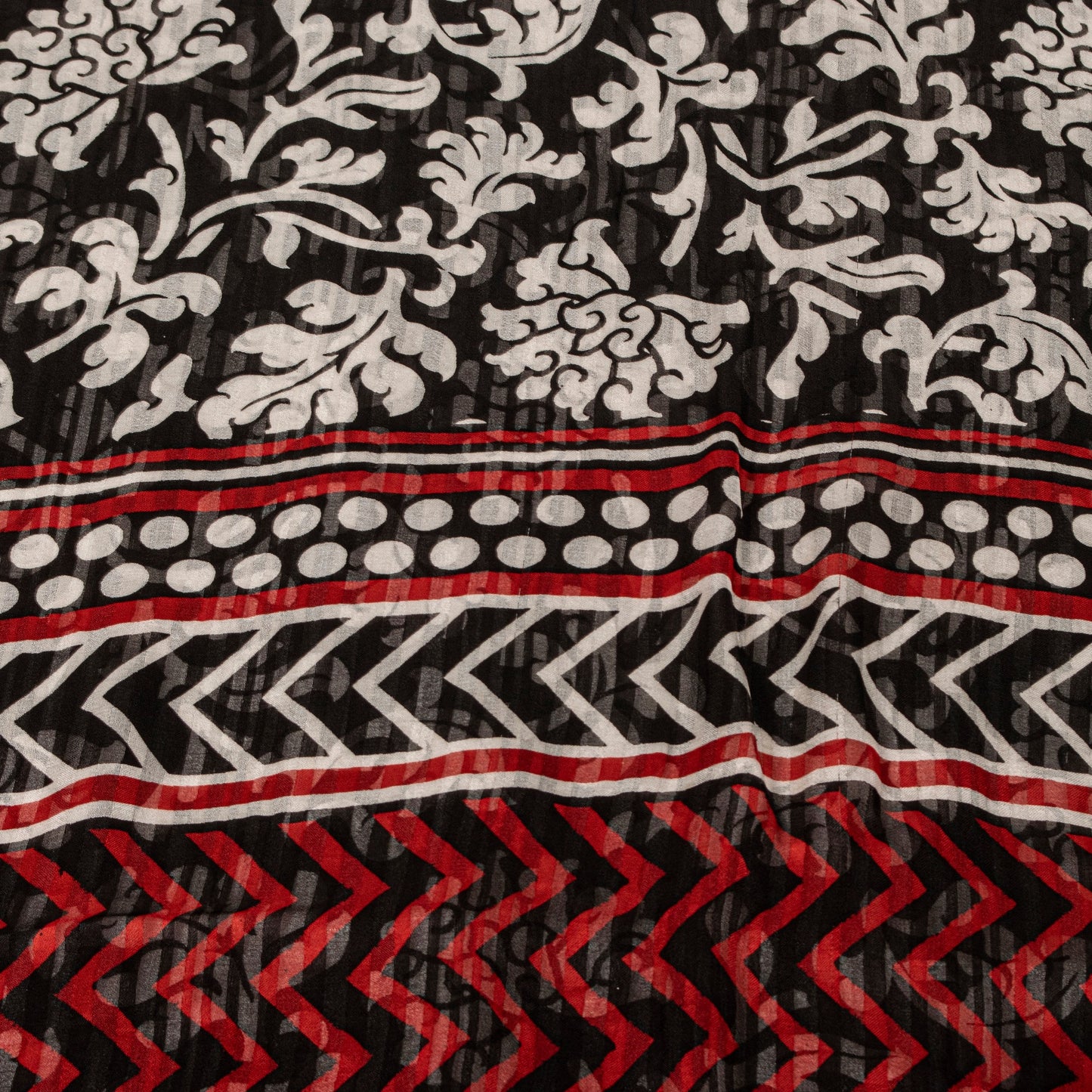 Sanskriti Vintage Black 100% Pure Georgette Saree Floral Print 6YD Fabric Craft