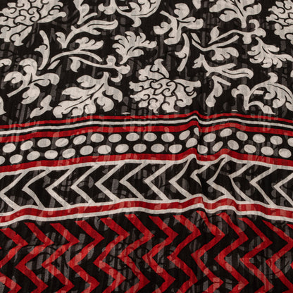 Sanskriti Vintage Black 100% Pure Georgette Saree Floral Print 6YD Fabric Craft