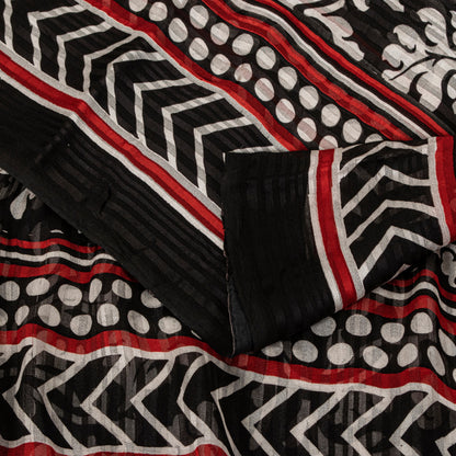 Sanskriti Vintage Black 100% Pure Georgette Saree Floral Print 6YD Fabric Craft