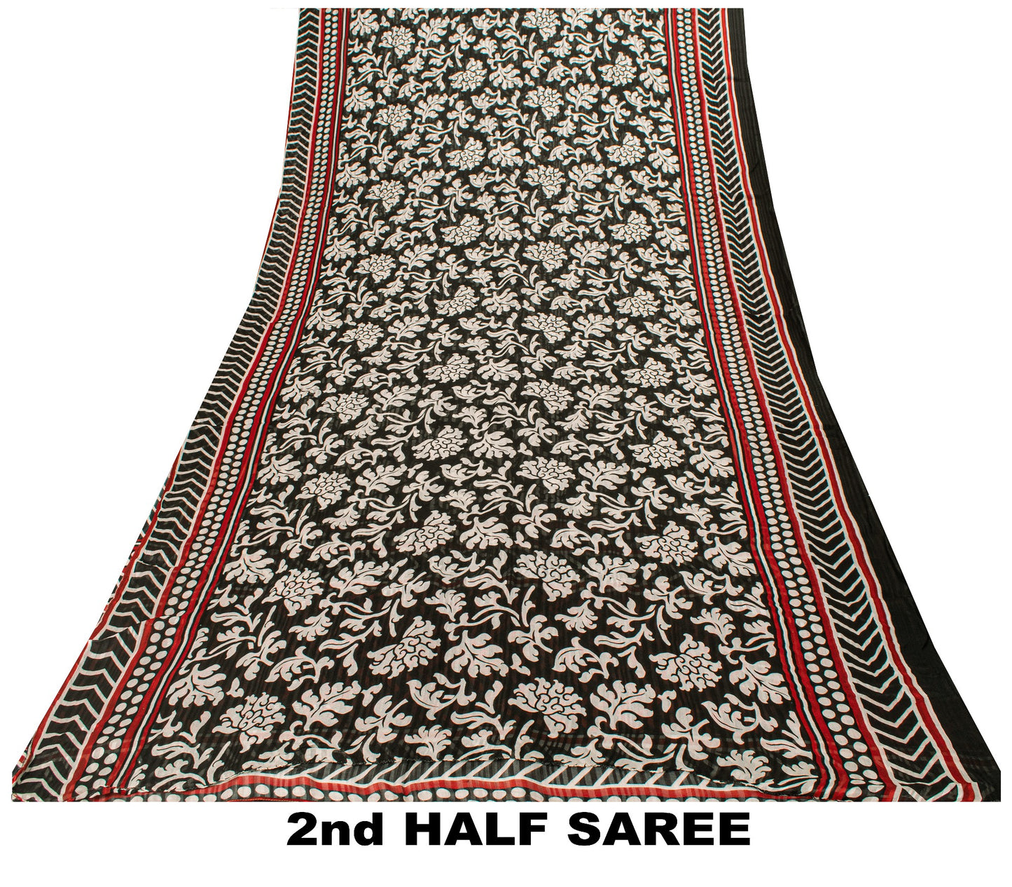 Sanskriti Vintage Black 100% Pure Georgette Saree Floral Print 6YD Fabric Craft