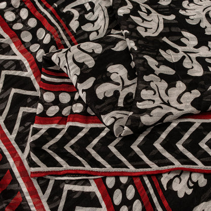 Sanskriti Vintage Black 100% Pure Georgette Saree Floral Print 6YD Fabric Craft