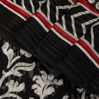 Sanskriti Vintage Black 100% Pure Georgette Saree Floral Print 6YD Fabric Craft