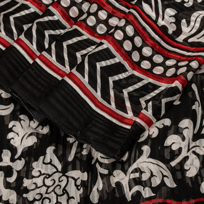 Sanskriti Vintage Black 100% Pure Georgette Saree Floral Print 6YD Fabric Craft