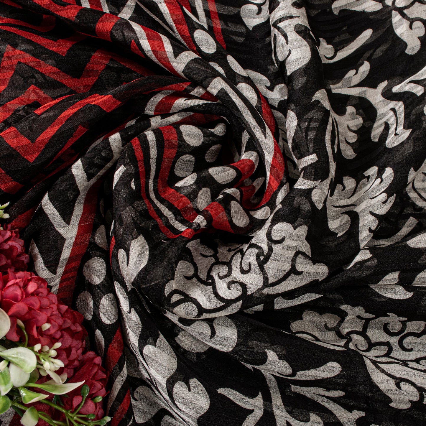 Sanskriti Vintage Black 100% Pure Georgette Saree Floral Print 6YD Fabric Craft