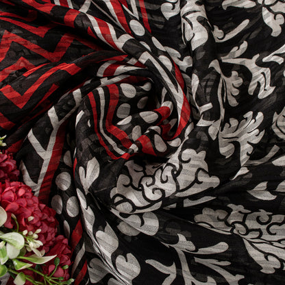 Sanskriti Vintage Black 100% Pure Georgette Saree Floral Print 6YD Fabric Craft
