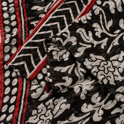 Sanskriti Vintage Black 100% Pure Georgette Saree Floral Print 6YD Fabric Craft