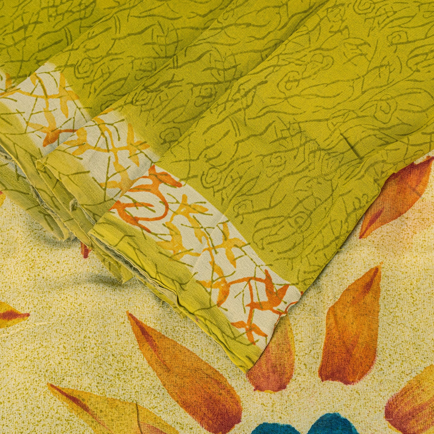 Sanskriti Vintage Yellow Pure Georgette Sarees Floral Abstract Digital Print 5.5
