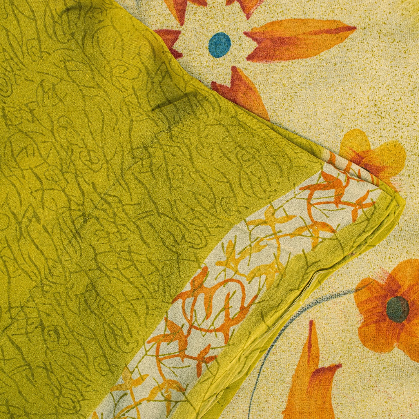Sanskriti Vintage Yellow Pure Georgette Sarees Floral Abstract Digital Print 5.5