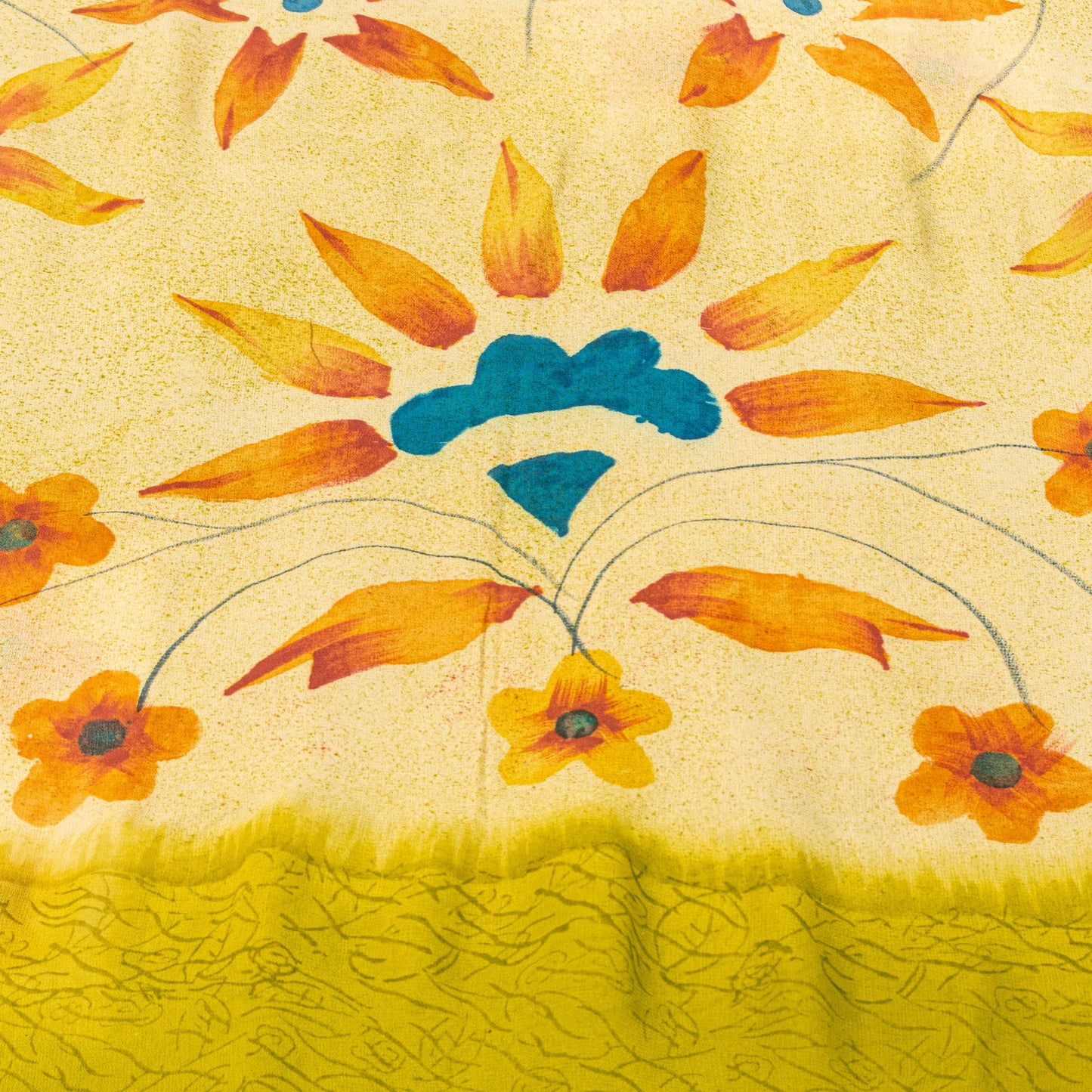 Sanskriti Vintage Yellow Pure Georgette Sarees Floral Abstract Digital Print 5.5