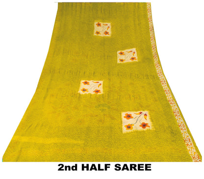 Sanskriti Vintage Yellow Pure Georgette Sarees Floral Abstract Digital Print 5.5