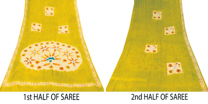 Sanskriti Vintage Yellow Pure Georgette Sarees Floral Abstract Digital Print 5.5