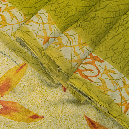 Sanskriti Vintage Yellow Pure Georgette Sarees Floral Abstract Digital Print 5.5
