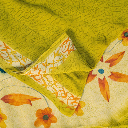 Sanskriti Vintage Yellow Pure Georgette Sarees Floral Abstract Digital Print 5.5