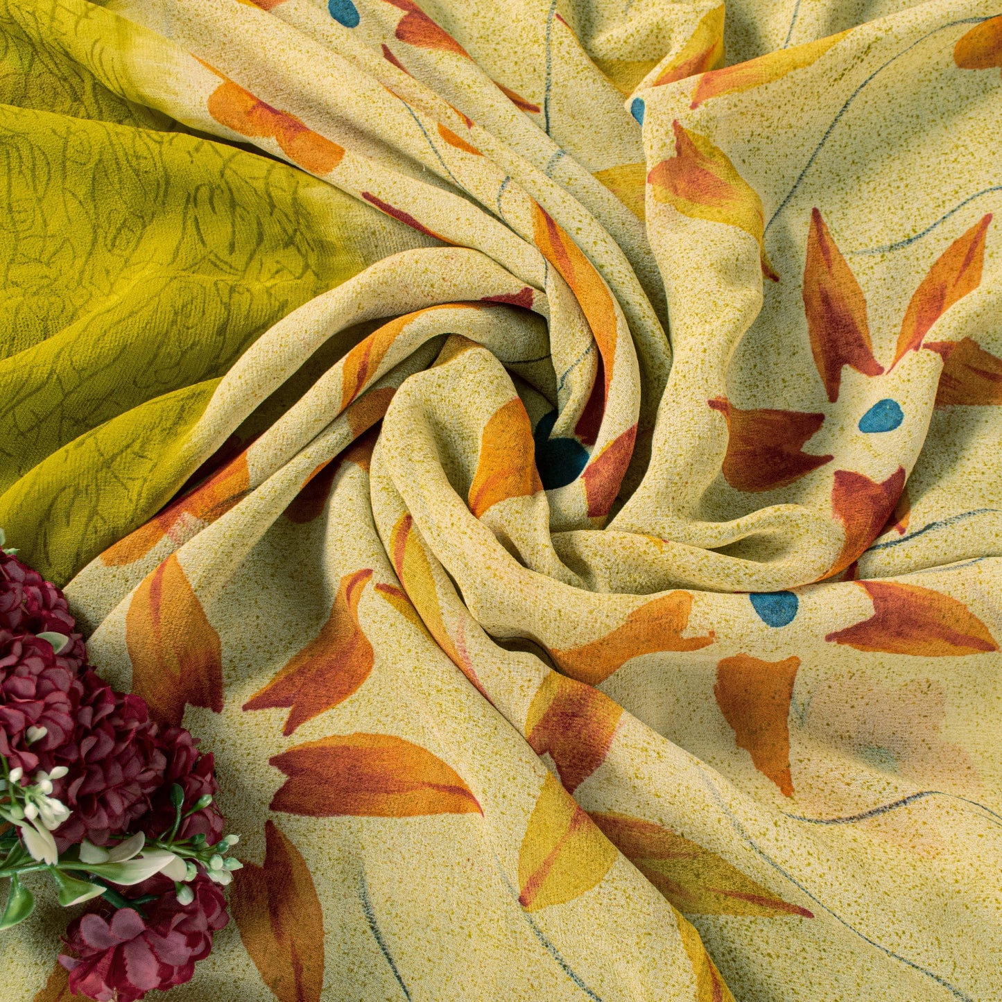Sanskriti Vintage Yellow Pure Georgette Sarees Floral Abstract Digital Print 5.5