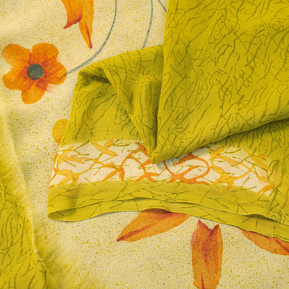 Sanskriti Vintage Yellow Pure Georgette Sarees Floral Abstract Digital Print 5.5