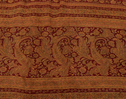 Sanskriti Vintage Dark Red Sari Pure Georgette Kalamakari Hand Block Saree 6 YD