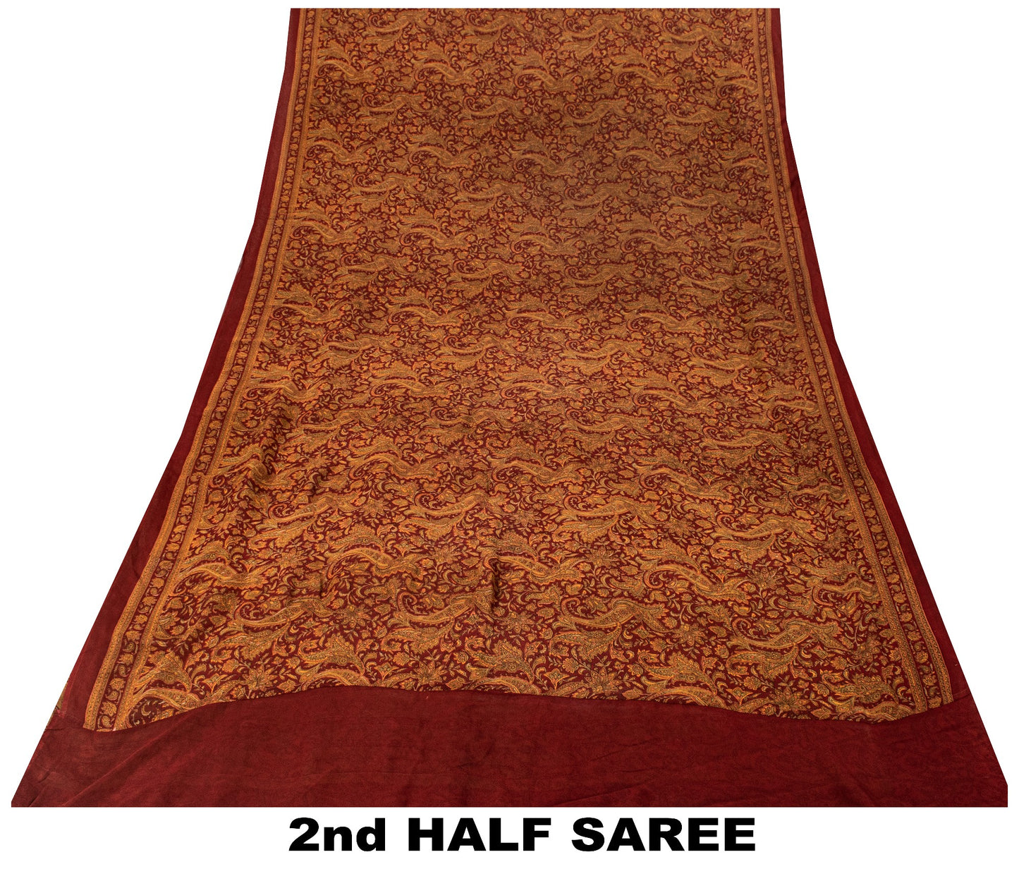 Sanskriti Vintage Dark Red Sari Pure Georgette Kalamakari Hand Block Saree 6 YD