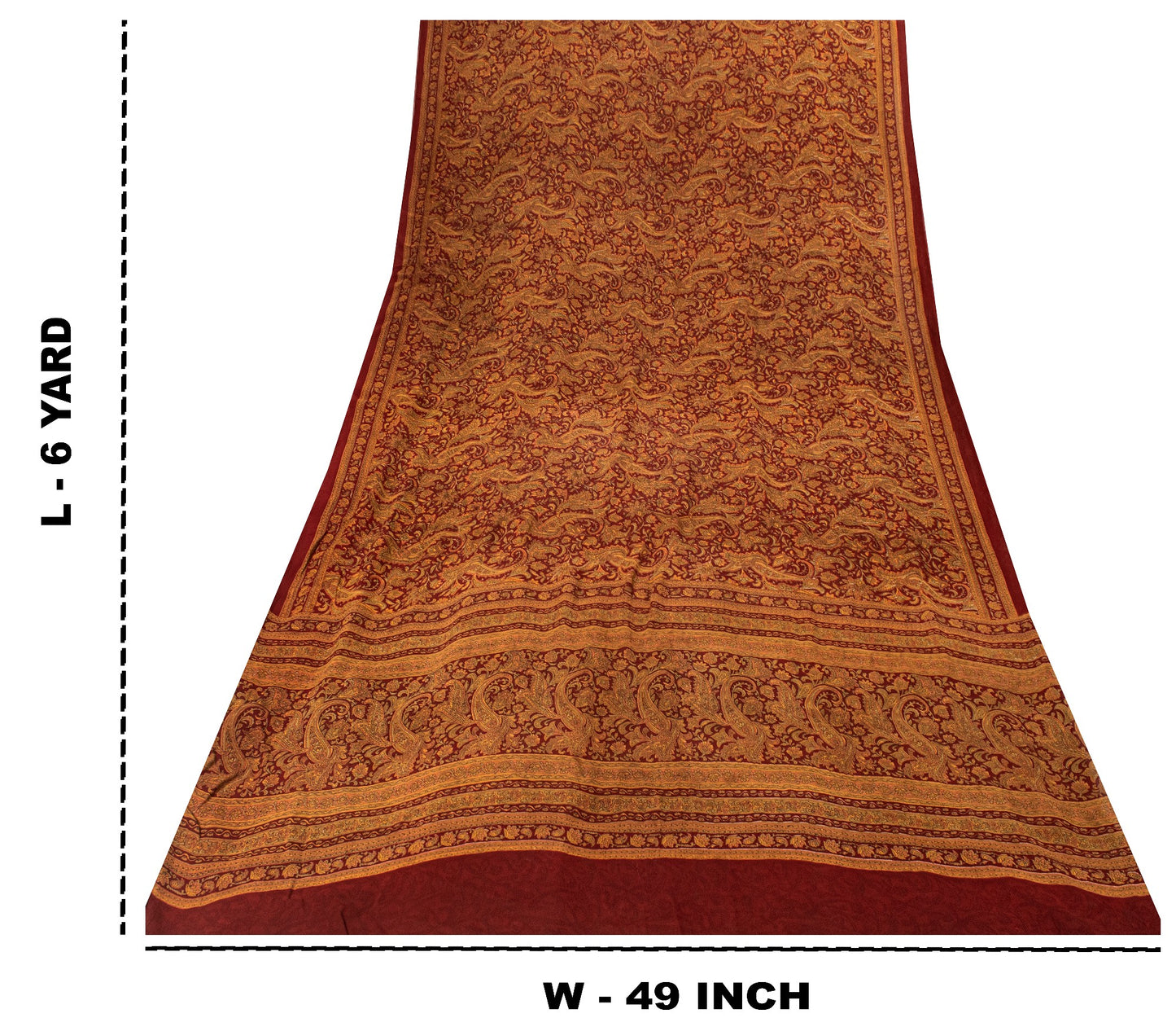 Sanskriti Vintage Dark Red Sari Pure Georgette Kalamakari Hand Block Saree 6 YD