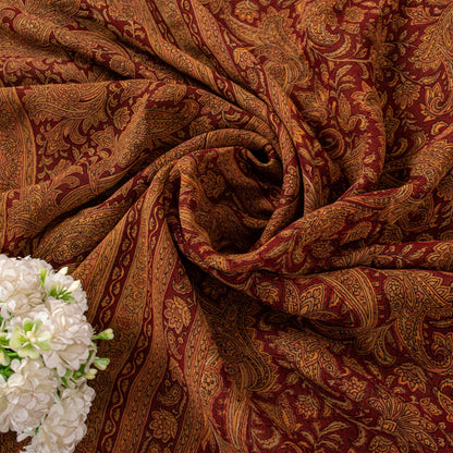 Sanskriti Vintage Dark Red Sari Pure Georgette Kalamakari Hand Block Saree 6 YD