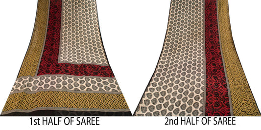 Sanskriti Vintage Saree Multicolor Pure Georgette Silk Floral Print Sari Fabric