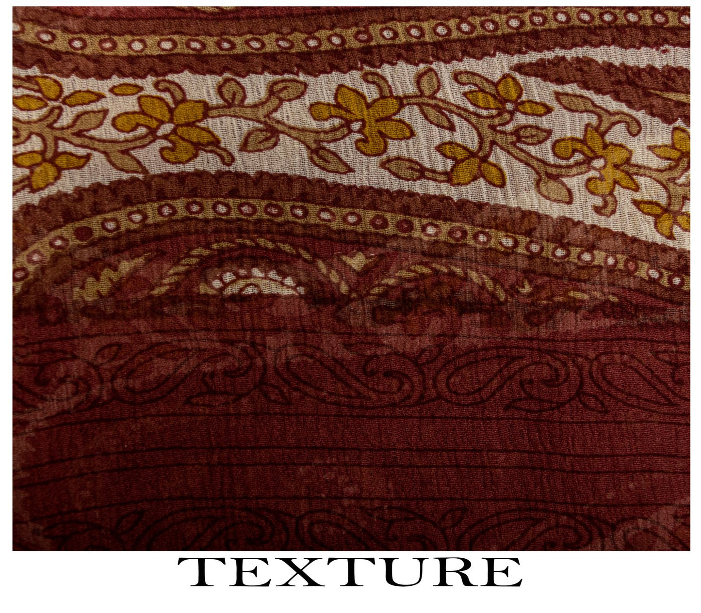 Sanskriti Vintage Red-Cream 100%Pure Chiffon Silk Saree Paisley Print 5+Yd Craft