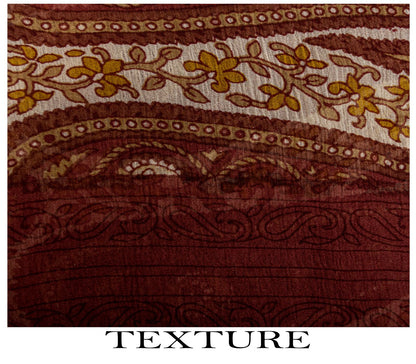 Sanskriti Vintage Red-Cream 100%Pure Chiffon Silk Saree Paisley Print 5+Yd Craft