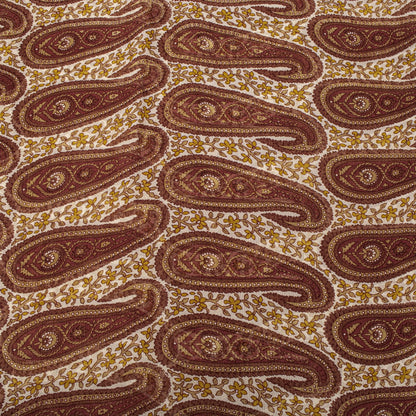 Sanskriti Vintage Red-Cream 100%Pure Chiffon Silk Saree Paisley Print 5+Yd Craft