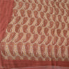 Sanskriti Vintage Red-Cream 100%Pure Chiffon Silk Saree Paisley Print 5+Yd Craft