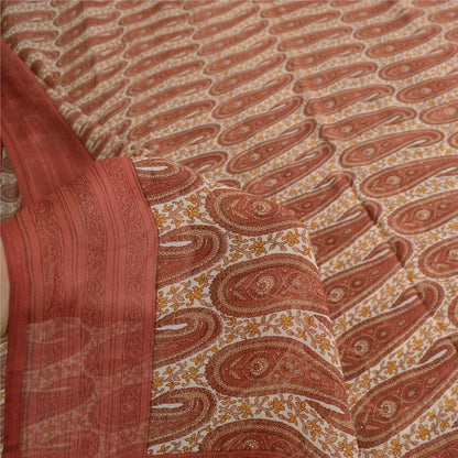 Sanskriti Vintage Red-Cream 100%Pure Chiffon Silk Saree Paisley Print 5+Yd Craft