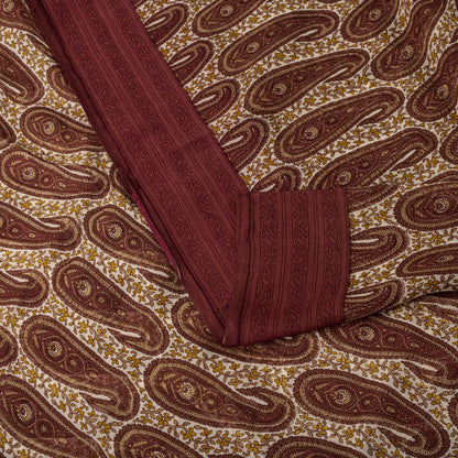 Sanskriti Vintage Red-Cream 100%Pure Chiffon Silk Saree Paisley Print 5+Yd Craft