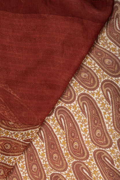 Sanskriti Vintage Red-Cream 100%Pure Chiffon Silk Saree Paisley Print 5+Yd Craft